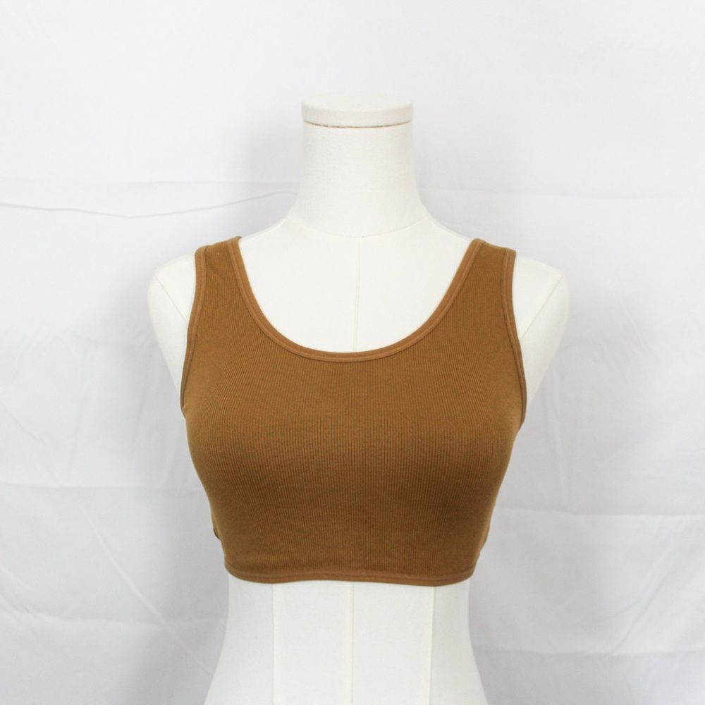 Aerie Offline Twist Back Scoop Neck Ribbed Lounge Bra - Size Large, Light Tan